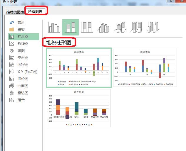 Excel表格中数据做成多列堆积柱形图的操作方法截图