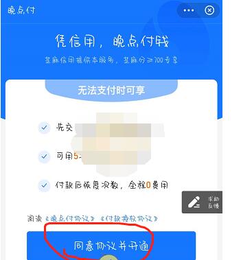 支付宝晚点付怎么开通?支付宝开通晚点付的简单方法截图