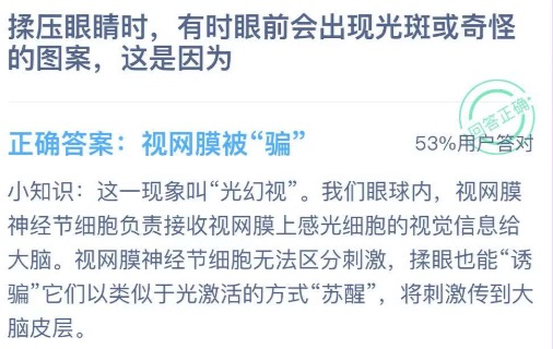 揉压眼睛时眼前会出现光斑或奇怪的图案这是因为。