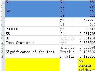 Excel进行两个总体比例的假设检验的方法步骤截图