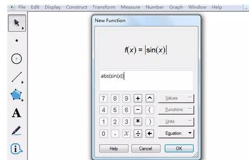 几何画板绘制y=|sinx|的函数图像的详细方法截图