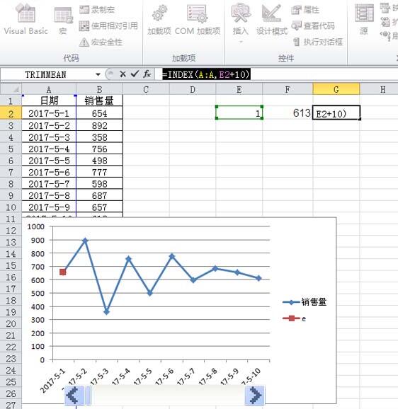 Excel制作随滚动条变化的动态图表的步骤方法截图