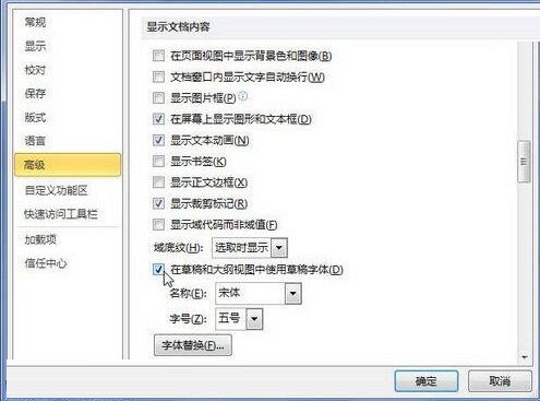 word2010草稿和大纲视图中使用草稿字体的操作方法截图