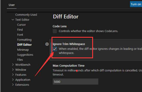 VS Code忽略修剪空白?VS Code忽略修剪空白操作方法介绍截图