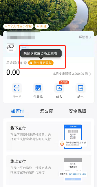 分享支付宝小荷包余额享收益怎么开 。。