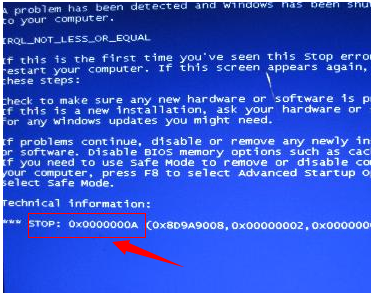 电脑蓝屏代码0x0000000A怎么办？电脑蓝屏代码0x0000000A解决办法